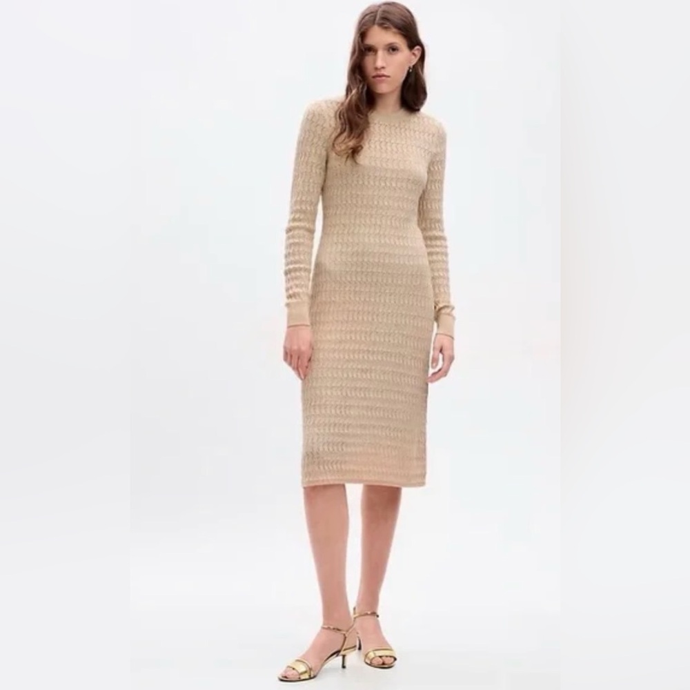 GAP Gold Flecked Long Sleeve Textured Knit Dress in Women’s sz M